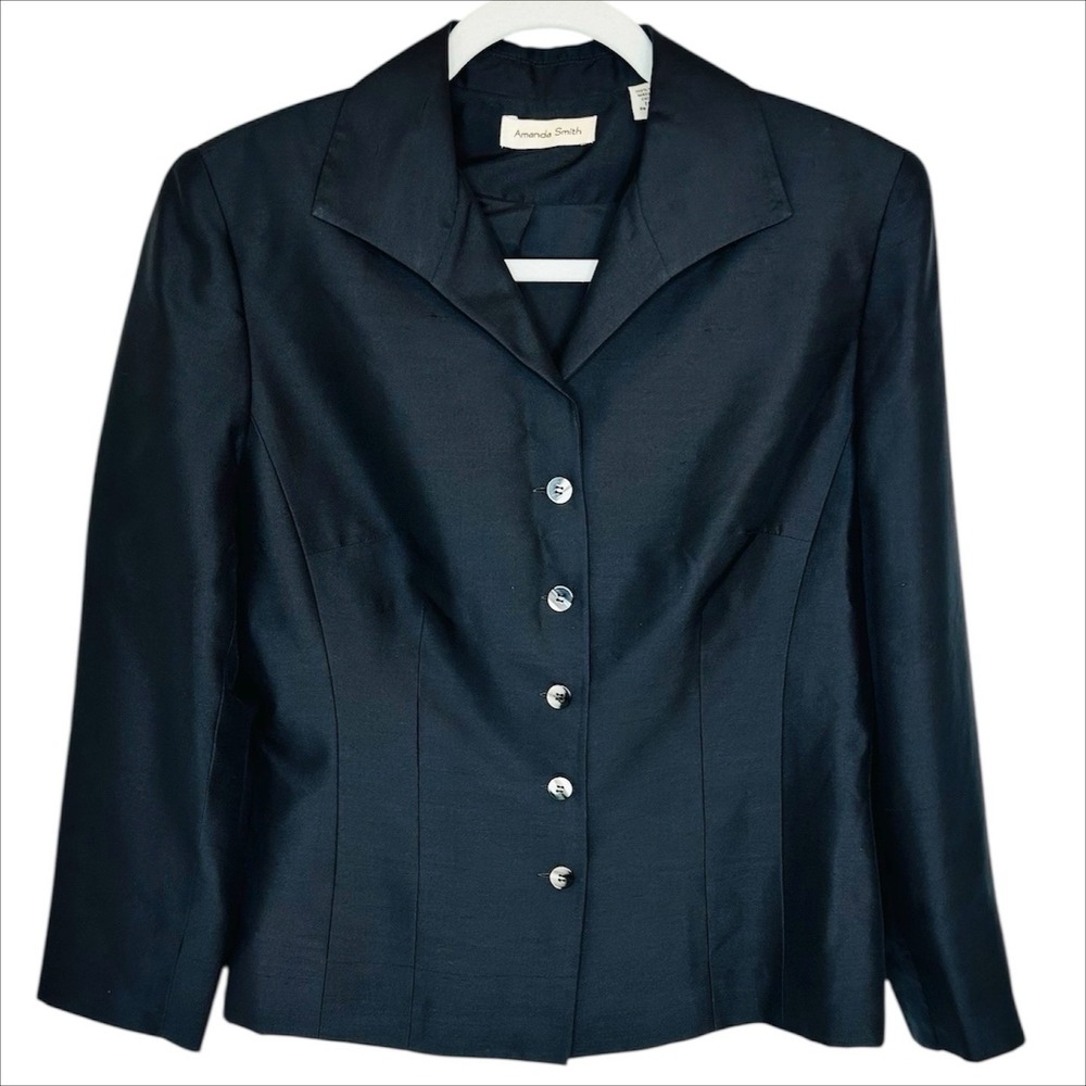 Amanda Smith Black Silk Jacket Blazer Sz 10 Medium Old Money Party Formal Career